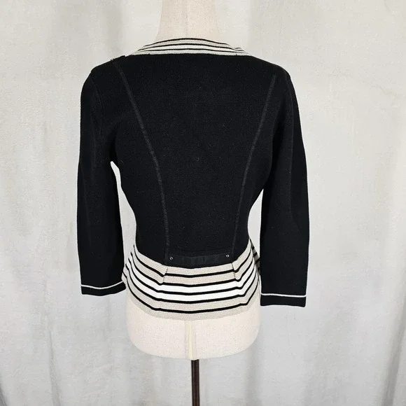 White House Black Market Sweater Womens XS Black Striped Knit Cardigan Metallic - Picture 3 of 10